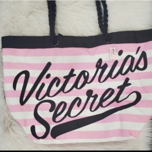 Victoria's secret canvas  striped logo beach tote - Picture 3 of 9